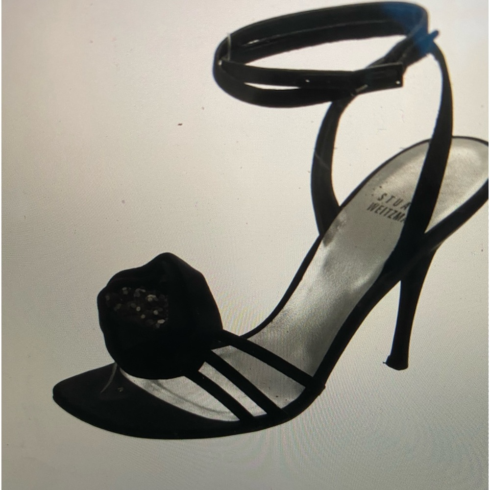 Stuart Weitzman black satin heels sandal